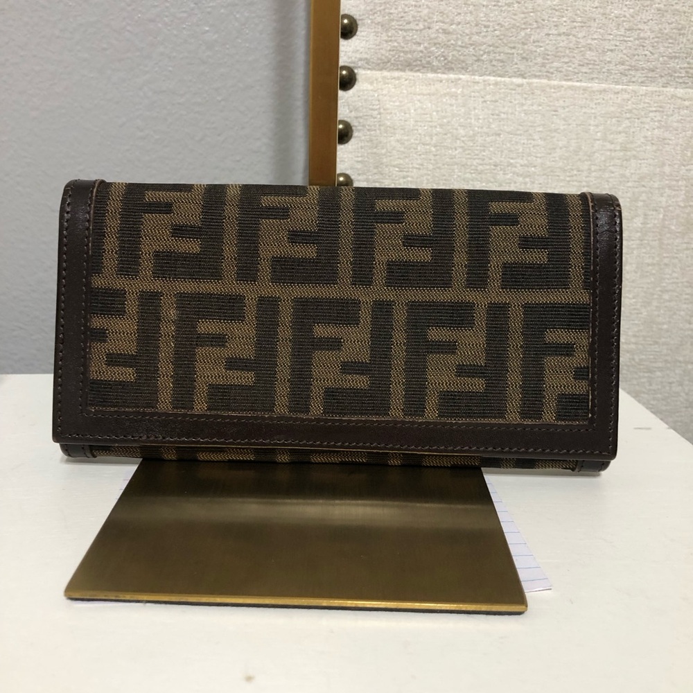 Fendi Bifold long black Zucca FF canvas n leather wallet